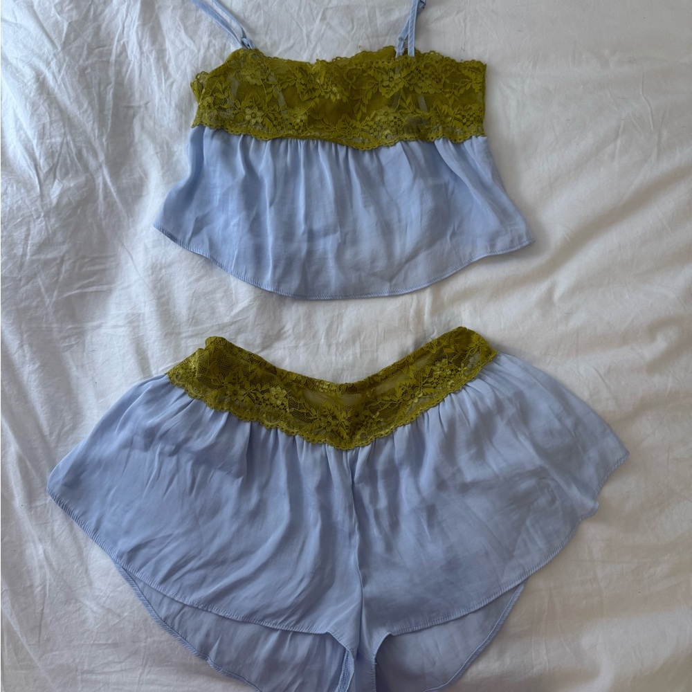 Urban Outfitters Out From Under Lace Trim Sleepwear Set in Blue and Green